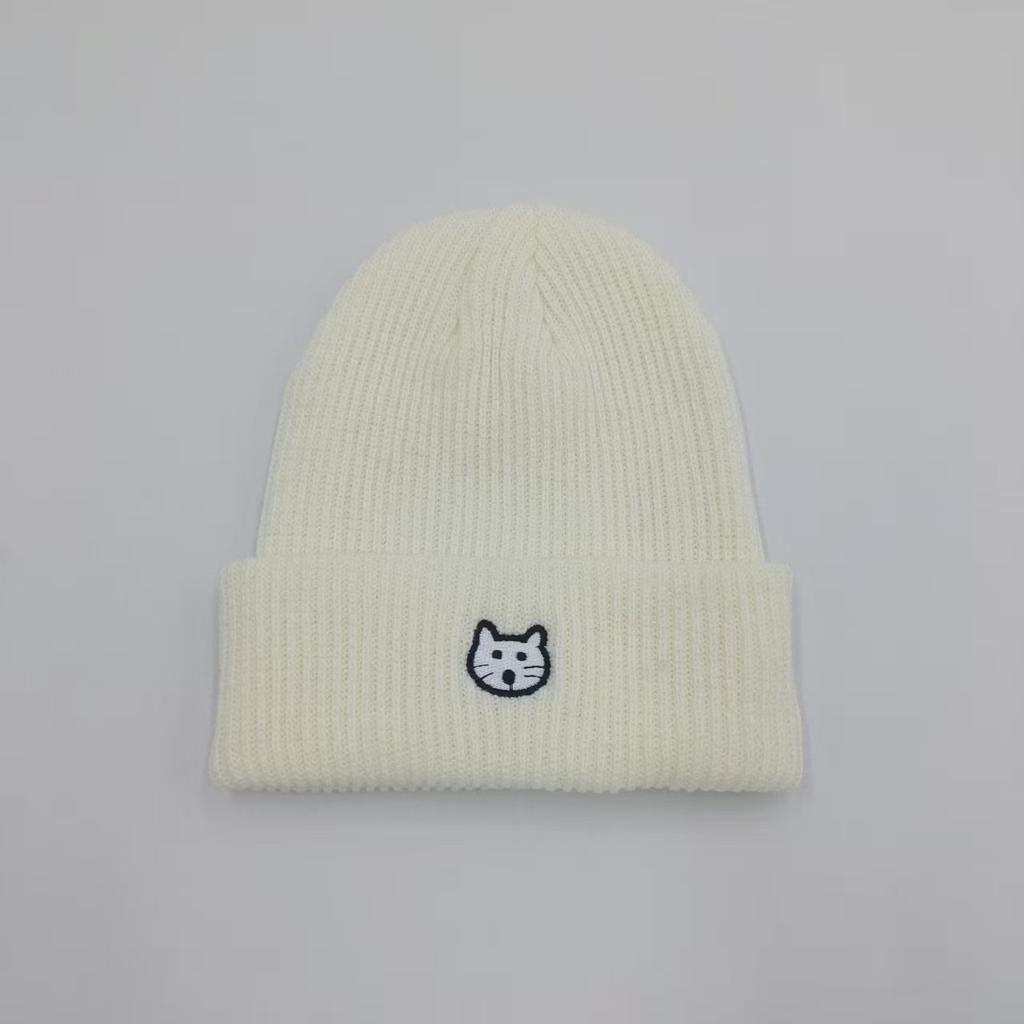 Autumn and Winter Cute Ear Protection Wool Hat Cycling Versatile Women's Knitted Hat Kitten Hat Showing Face Hat Trendy Couple