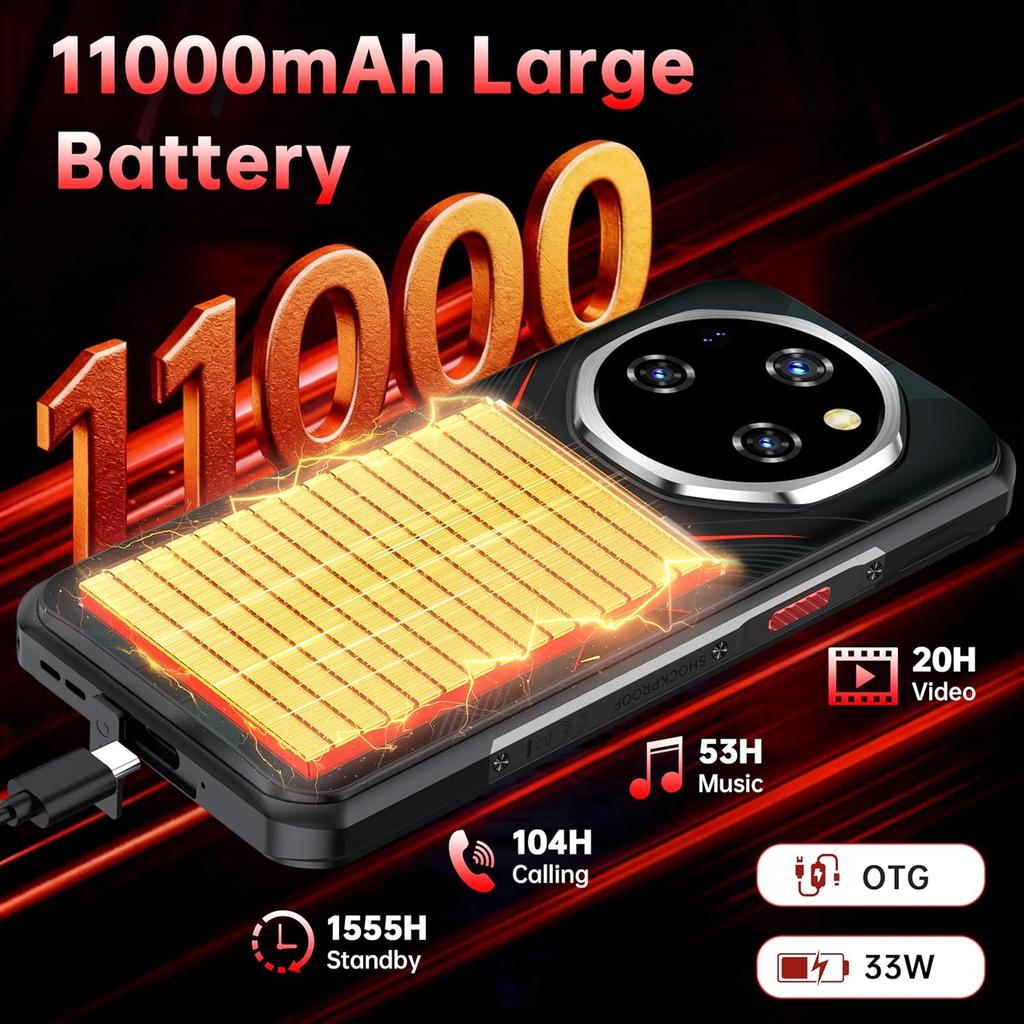 OUKITEL WP55S Cellphone 24GB+256GB 11000mAh 6.6" Display 64MP Android 15 Smartphone