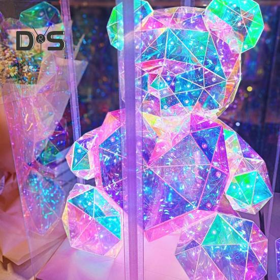Teddy Bear Night Light Prismatic Iridescent LED Bear Lamp DIY Assembly Colorful Bunny Lamp for Valentine's Day Gift Bedroom Party Decor