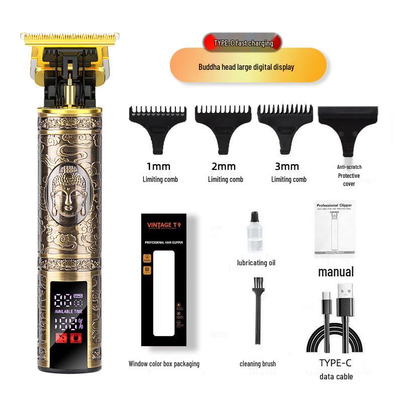 Professional Electric Hair Clipper for Barbers & Home: Precision Carving, Slicked Back Styles, Bald Head Trim.