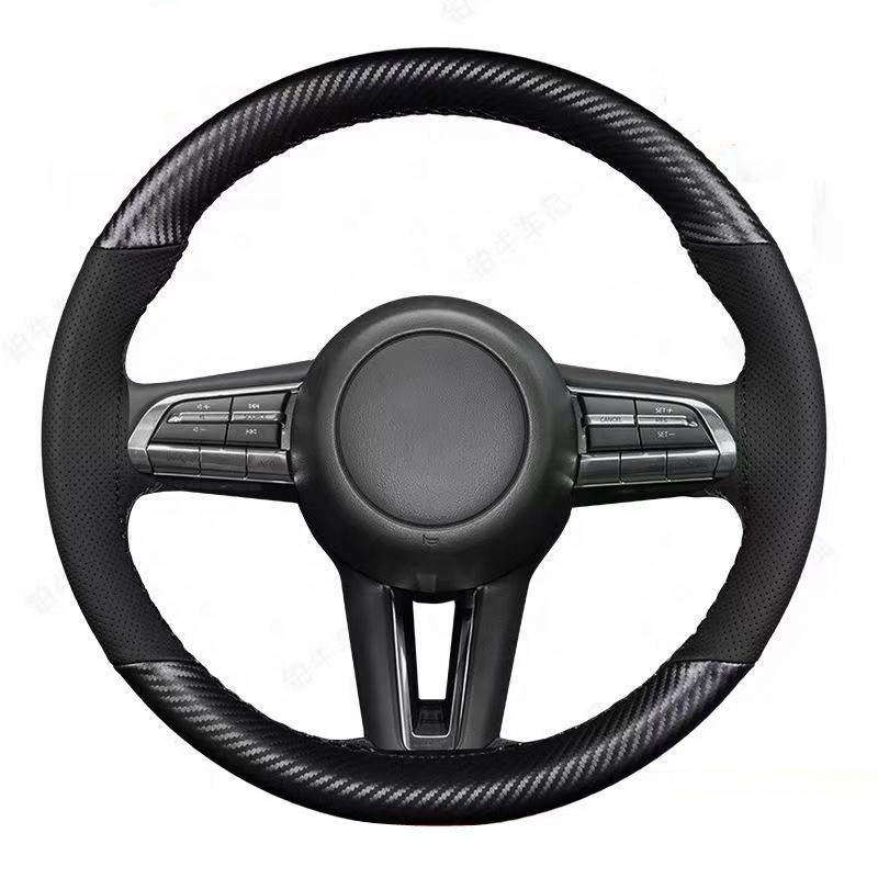Sports Popular 4-Spoke 38cm Anti-Slip Suede Universal Car Steering Wheel Cover Hand Sewn Needle Thread Protector Fiber Leather