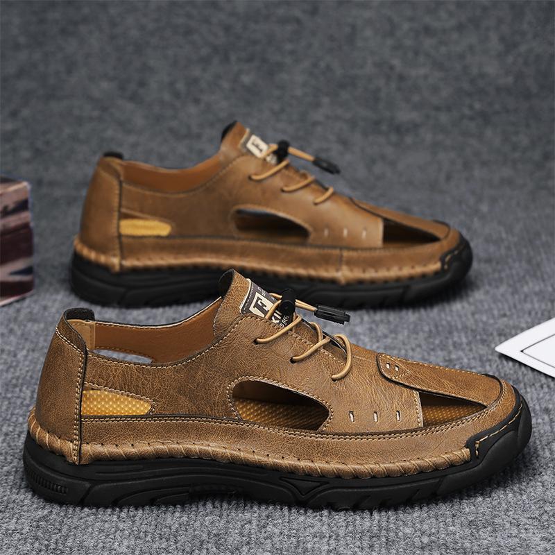 Summer Soft Sole Plus Size Handmade Stitching Beach Men's Shoes Outdoor Men's Comfortable Hollow Breathable Casual Shoes