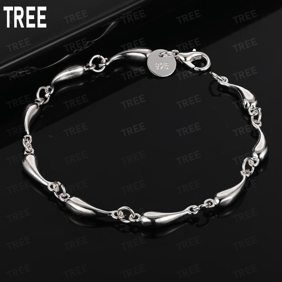 925 Sterling Silver Raindrop Side Chain Beautiful Bracelet Gift Jewelry
