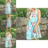 Sexy Summer Dress Loose Womans Fashion Casual Floral Print Sleeveless Dress In Bright Blue