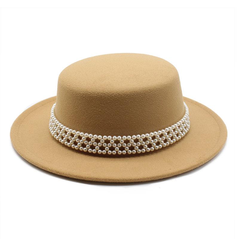 French Top Hat British Retro Pearl White Wool Woolen Celebrity Girl Xiaoxiang Style Big Brim Flat Top Hat