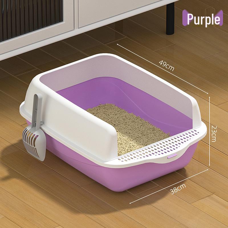 Large Semi-Enclosed Cat Litter Box with Anti-Splash Design and Shovel