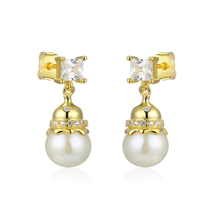 New Chinese style gold natural freshwater pearl earrings 925 sterling silver gourd earrings women s exquisite selection of accessories 925 silver