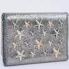JIMMY CHOO Star studs Tri-fold wallet Metallic Silver Calfskin Women Used