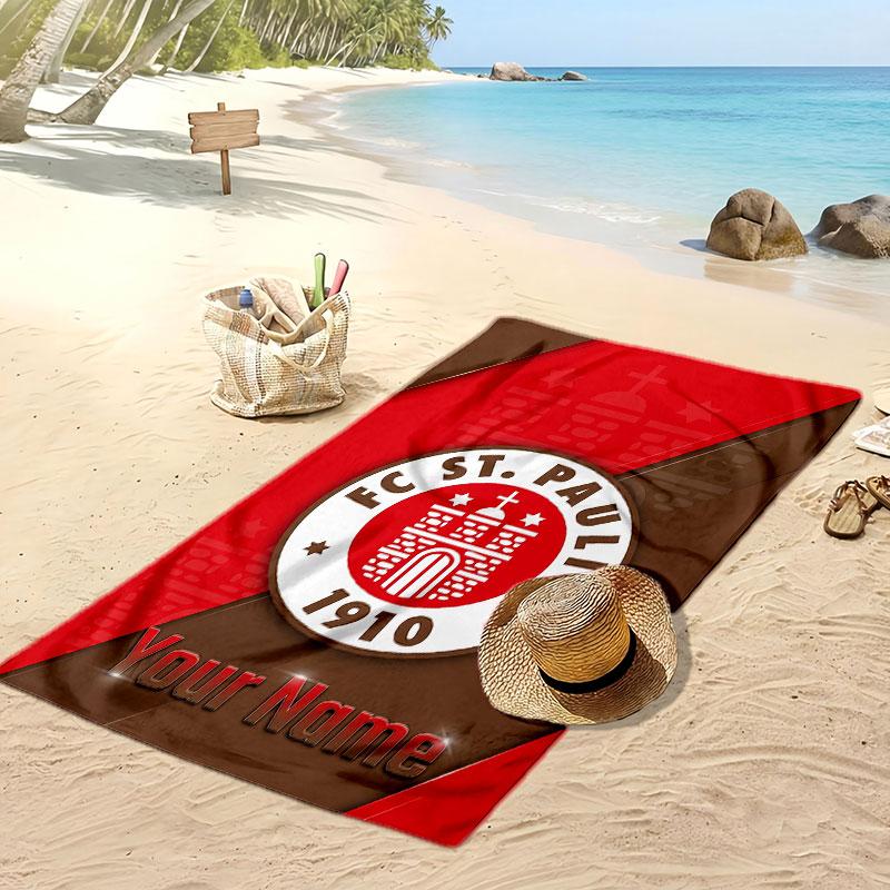 FC St. Asciugamano da Spiaggia Stampato Personalizzato Pauli Logo Calcio Supporto Nome Personalizzato Testo Asciugamano Assorbente Per Sport Viaggio Regalo Speciale