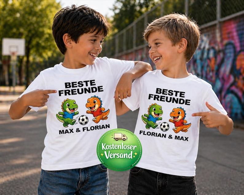 Personalized Best Friends Kids T-Shirt | Friendship T-Shirt for Boys | Dinosaur Gift with Name for Best Friends 160