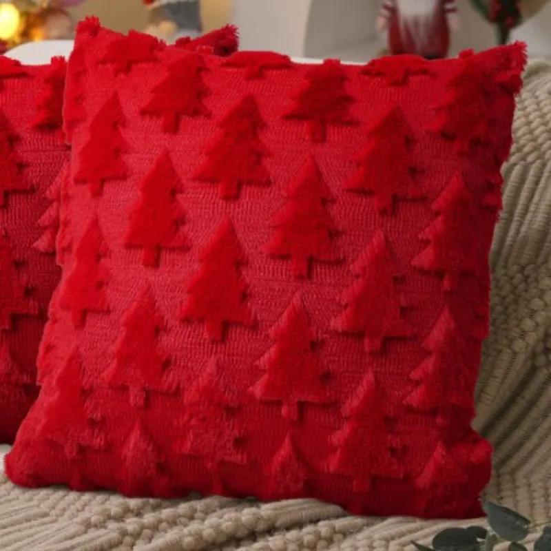 

1PC Christmas Embroidered Plush Pillow Cover 3D Tree Design Cushion Case Cozy Holiday Decor Valentine’s Day Gift червоний