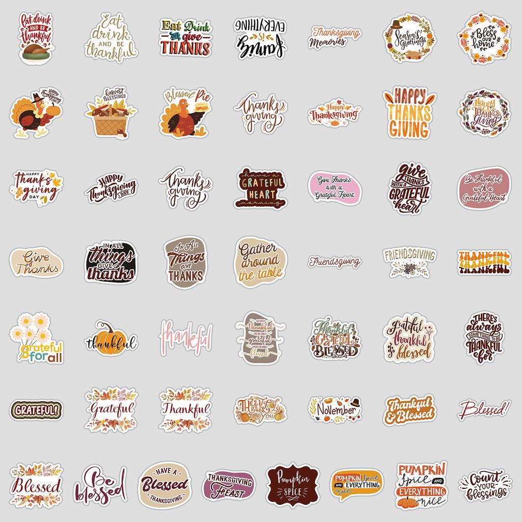 50 New Thanksgiving Series Graffiti Stickers, Creative Stationery Stickers, Water Cup, Computer Waterproof Decorative Stickers