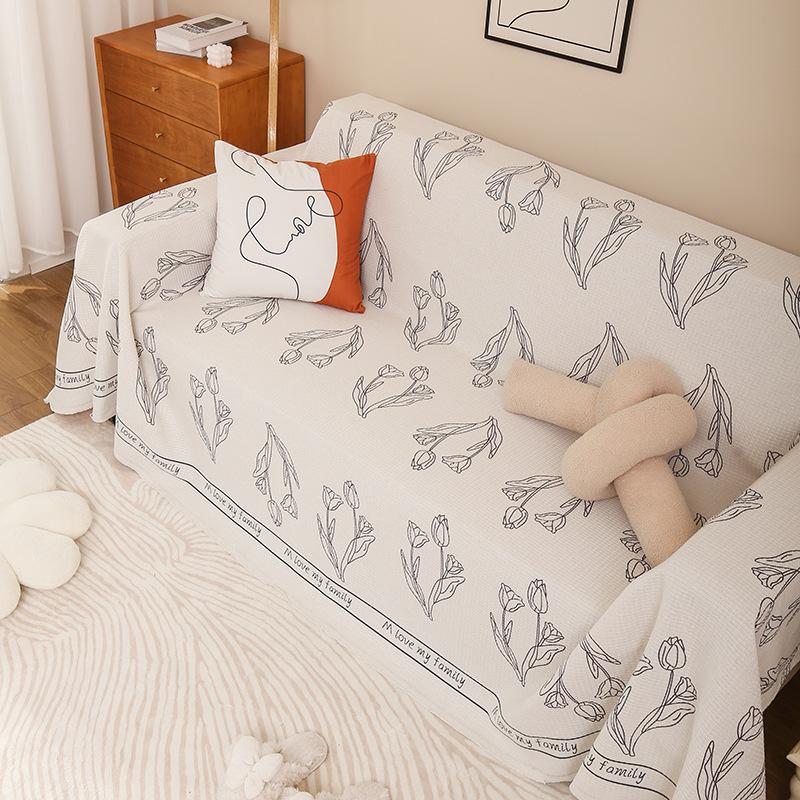 Sofa Cover for All Seasons, Printed Waffle Cushion, Non-slip All-in-one All-inclusive Sofa Cover Cover