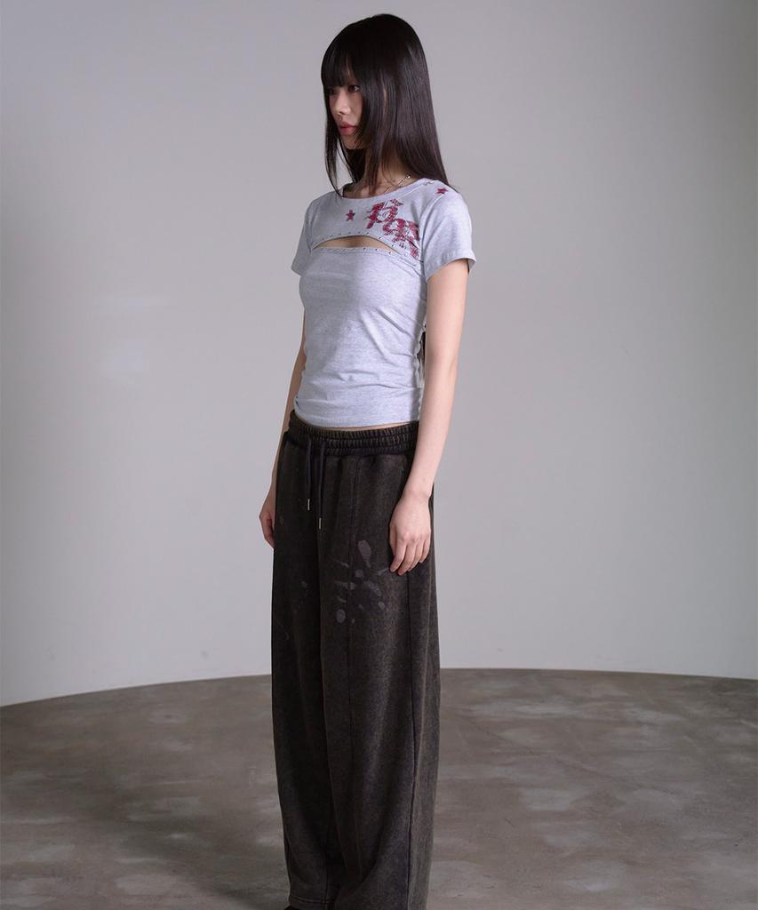 PRENDA Cut Out Star Stud Tee Gray