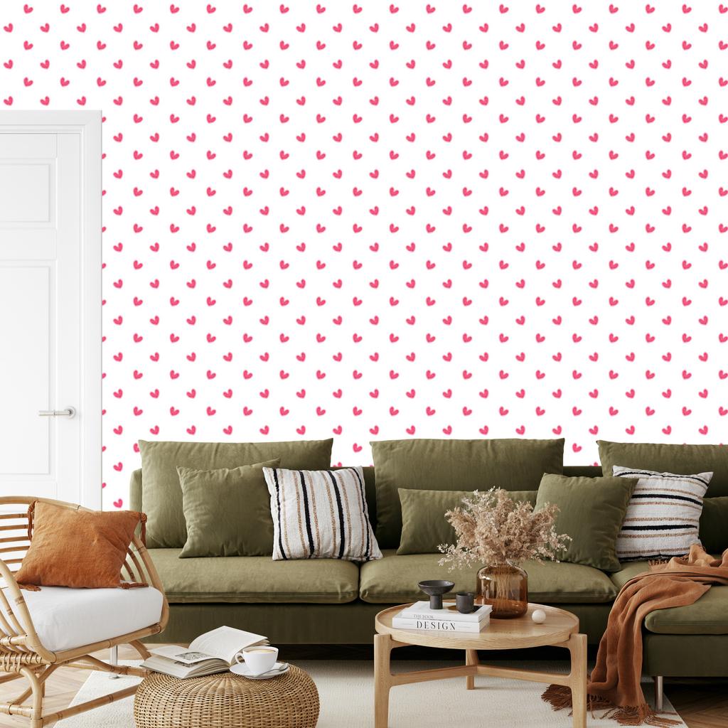 Hearts Wallpaper White and Powder Pink 50x1000