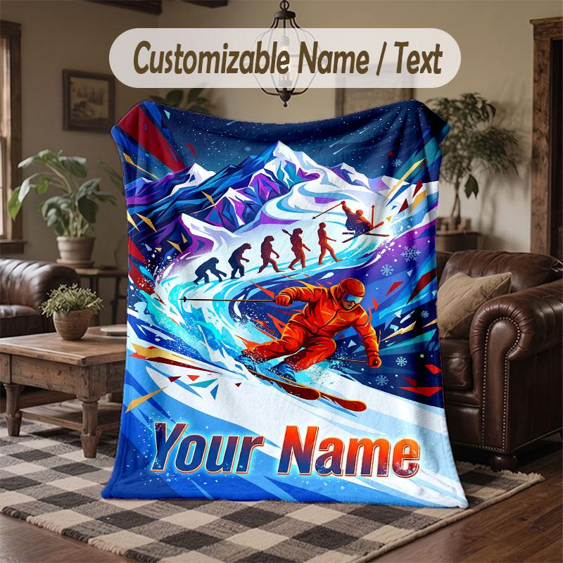 Winter Snow Theme Throw Blanket Custom Name Text Personalized Blanket Soft Cozy Blanket for Home Sofa Bed