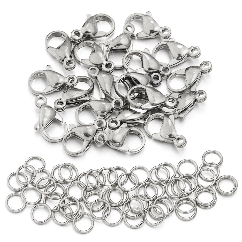 20 Sets/Lot Stainless Steel Lobster Clasps Hooks with Jump Rings Set for DIY Chain Necklace Bracelet Jewelry Making Supplies