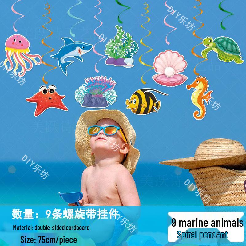 Blue Ocean Sky Tassel Ribbon Flag - Western Summer Theme Crepe Decoration