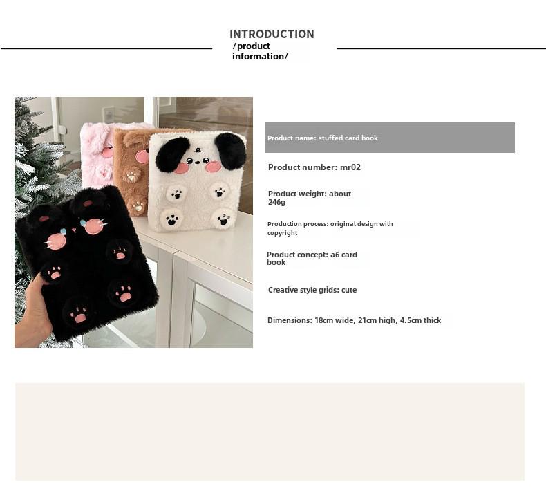 Original Sött Tecknat Plysch A6 Fotoalbum - Valp, Katt, Björn Design, Lösblad Stjärnjakts Förvaringsalbum