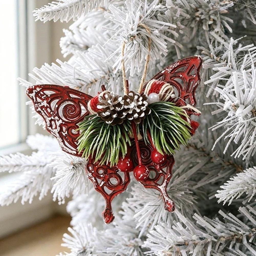 Vogel Rote Weihnachtsornamente Girlande Elch Weihnachtsbaumdekorationen Schneeflocken Schlittschuhe Schneefall Weihnachten Anhänger Fensterszene Dekor