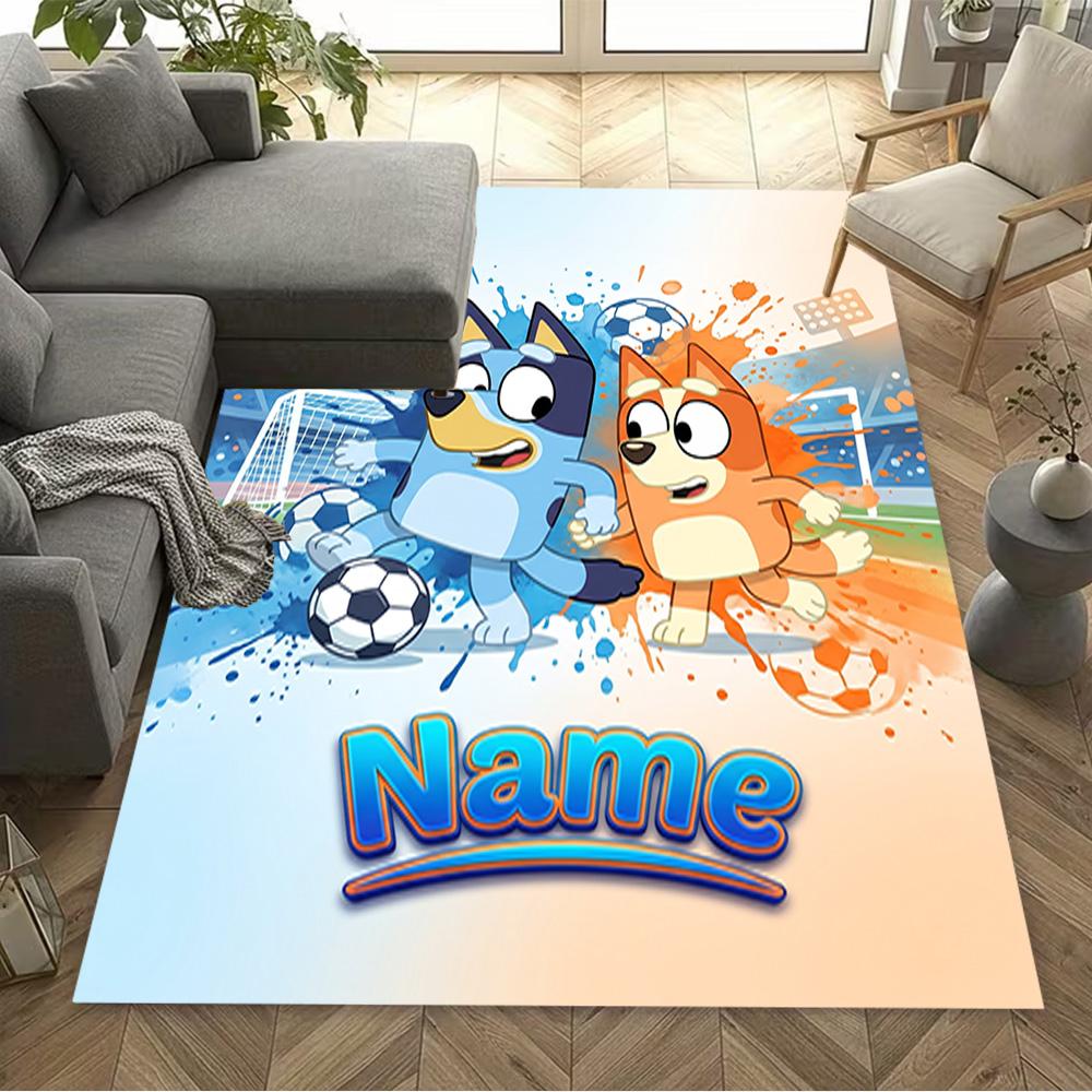 Soccer Fun Bluey Customized Name Floor Rug Office Rug Design for Dormitory Study room Playrooms Bedrooms Antislip Carpet Decorate Offices