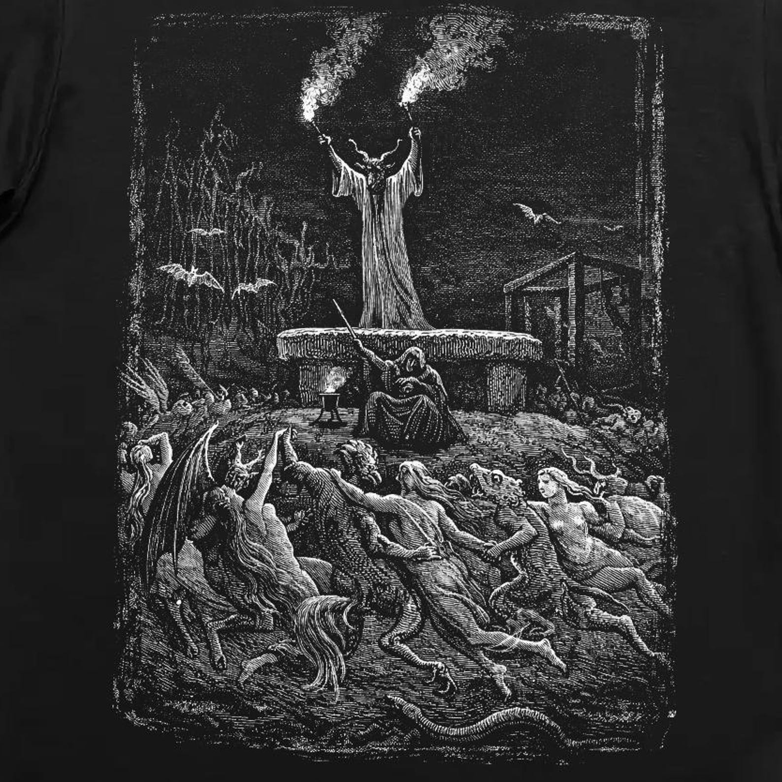 Witches Sabbath Shirt – Bayard 1870 Occult Art Tee, Dark Academia Gothic T-Shirt XL