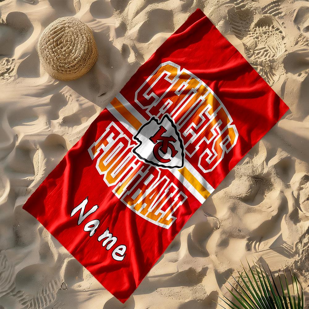 Kansas City Chiefs Football Personalized Name Beach Towel Soft Durable Quick-Dry