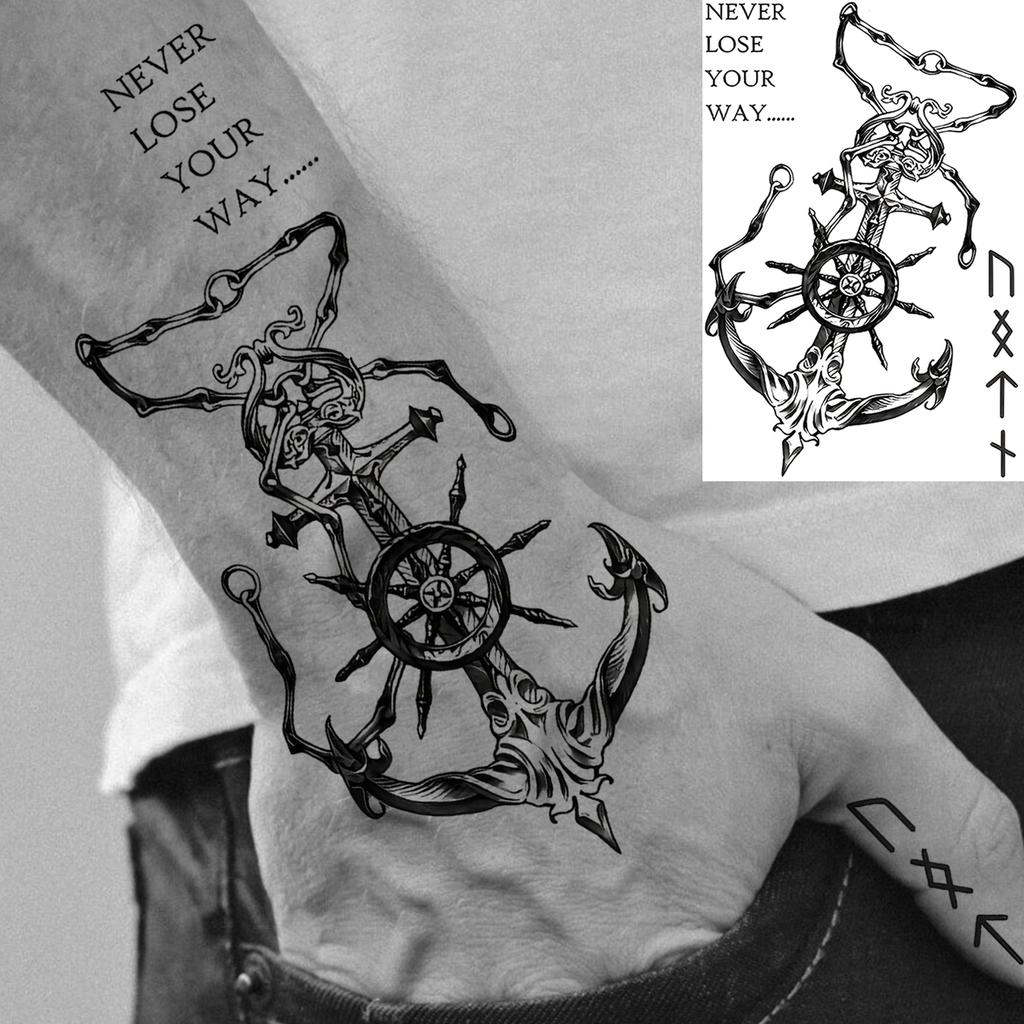 1 Vel Skelet Doornen Anker Tijdelijke Tattoos Voor Volwassen Hand Nek, Halloween Nep Tattoo Sticker Langdurig Realistisch Tatoo