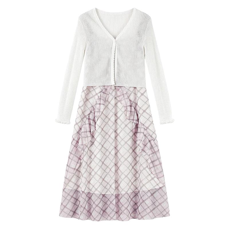 Elegant Floral Knit V-Neck Two-Piece Set