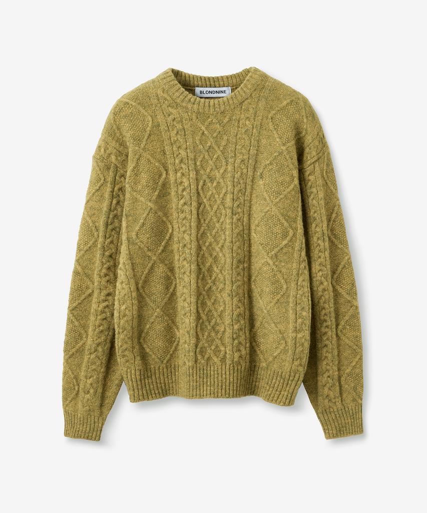 BLOND9 Wool Fisherman Knit Sweater_Lime Green