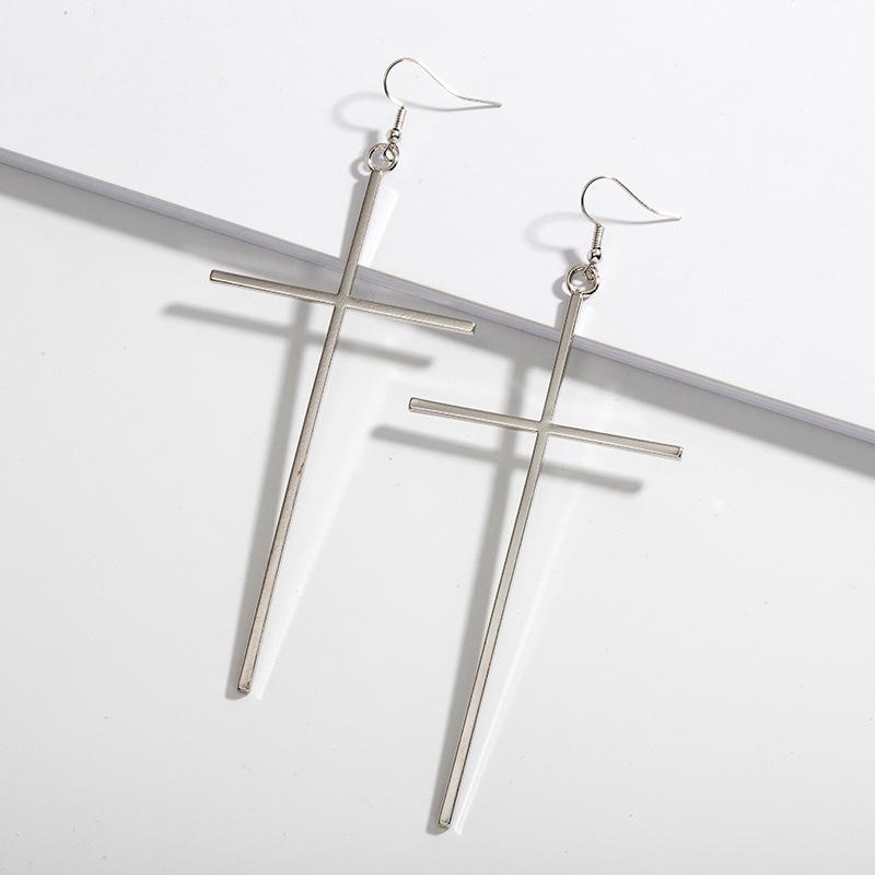 Europäische Mode Große Kreuz-Steckohrringe für Damen - Übertriebene Lange Hänge-Ohrringe Street Style