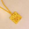 Vintage Gold Koi & Coins Square Pendant Necklace for Women - Elegant Clavicle Chain Jewelry