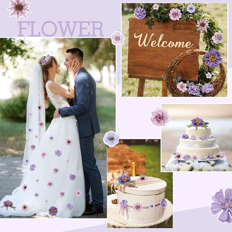23/25Pcs Artificial Purple Flower Head Mini Silk Flower Fake Peony Daisy Rose Flower Wedding Home Decoration Party Craft Wreath
