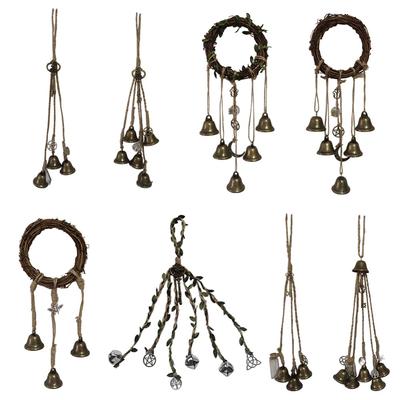 Handmade Witch Bell Weaving Wind Chime Door Hanging Witch Rattan Wreath Hemp Rope Vintage Porch Door Bells Home Garden Decors