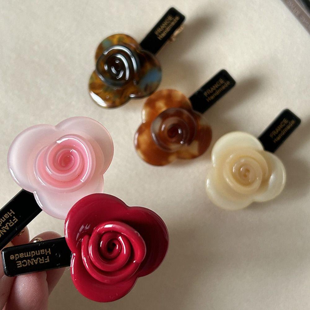Korean Style Rose Flower Hair Clip Colorful Rose Flower Duckbill Clip Acetic Acid Hair Clip  Party