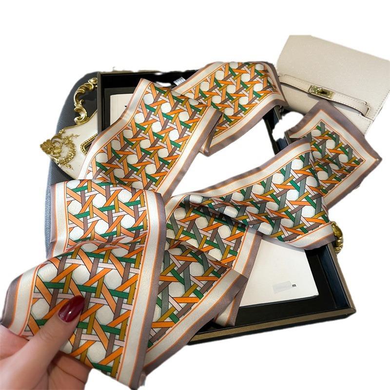 Schlichter geometrischer Schal, leichter Luxus, Streamer-Gurt, Taschendekoration, Anzugschal, kleines langes Stirnband, Seidenschal, Damendruck, schmal