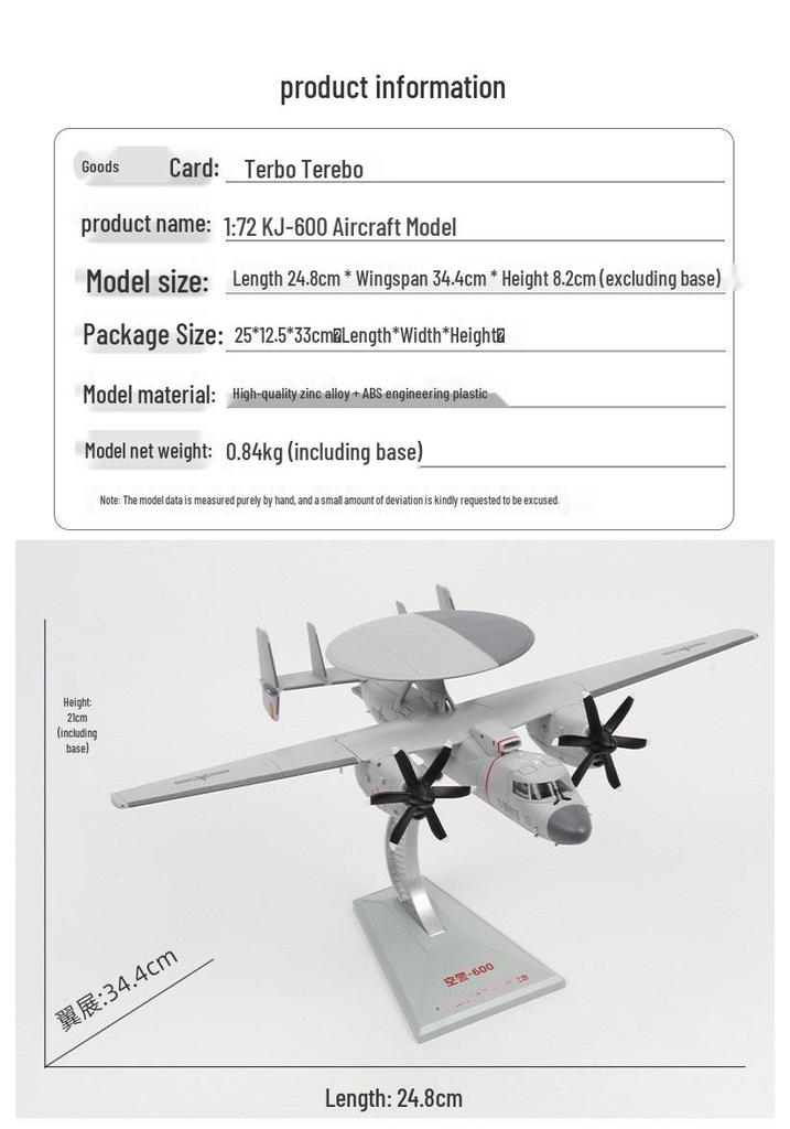 Telbo Kongjing 600 Carrier-borne Early Warning Aircraft Model - KJ200 500 2000, Alloy Military Aircraft Ornament