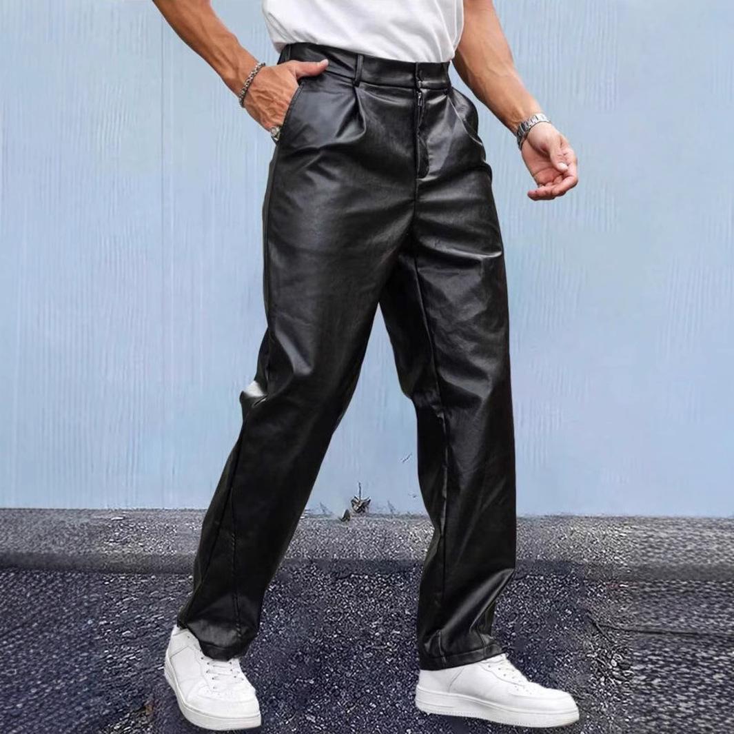 New Windproof Men`s Leather Pants Loose