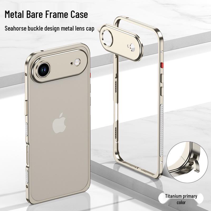 Capa de Metal Leve iPhone 17 Air com Lente e Fivela de Cavalo Marinho para 16 Pro - Moderna para Todos