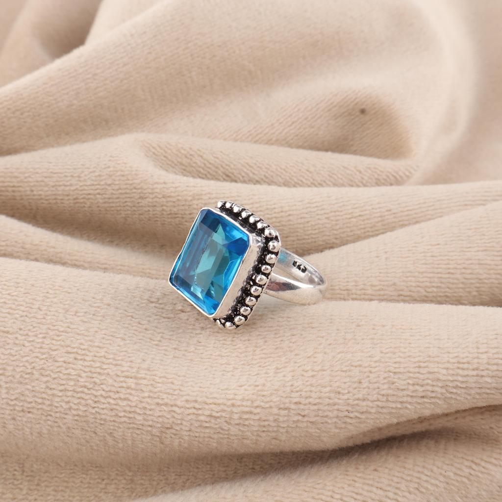 Schweizer Blautopas Edelstein 925 Sterlingsilber Schmuck Handgefertigter Designerring zum Geschenk RR-74-14