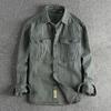 Color Woven Striped Fabric Washed for Vintage Workwear Denim Shirt Men's Trendy Casual Shirt Jacket