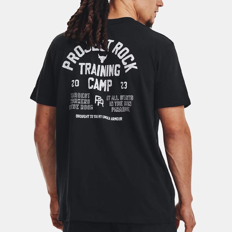 Under Armour Project Rock Jednobarevné tričko s krátkým rukávem a kulatým výstřihem Pánské topy Černé 1379114-001