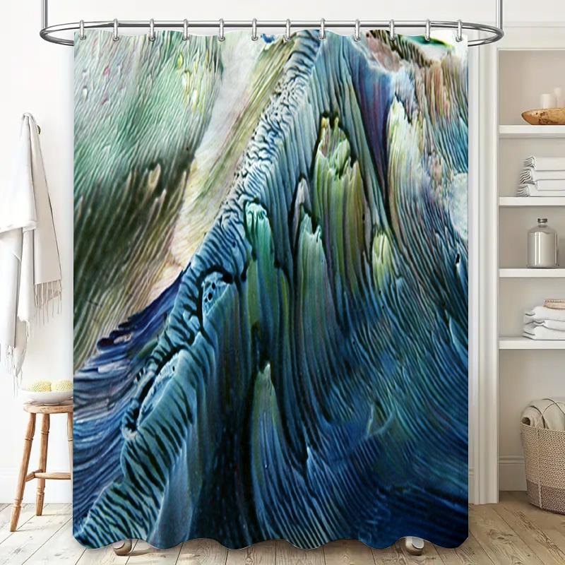 Abstract Ocean Blue Green Shower Curtain with Stream Design for Bathroom Decorations 180x245cm