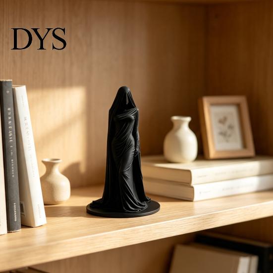 Stylish Desktop Display Statue Veiled Lady Ghost Statue, 3D Printed Shrouded Woman Sculpture, Gothic Hooded Mysterious Masked Figure Reaper Figurine,