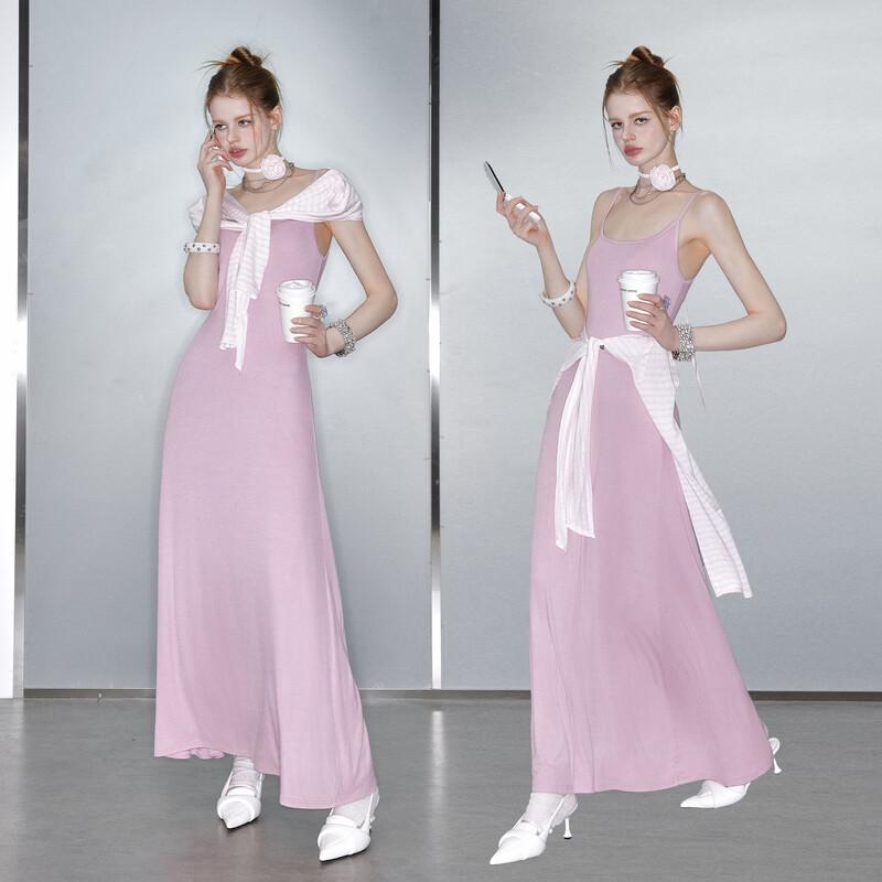 UNIFREE French Rose Strap Dress & Cardigan Set