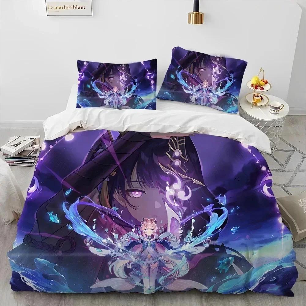 3D Print Anime Genshin Impact Game Comfortable Duvet Quilt Cover Pillowcase Bedding Set Children Bedroom Decoration Home Textile