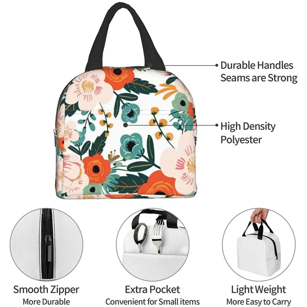 Lunchtasche Buntes Blumenmuster Isolierte Lunchbox Kühlfach Gefrierbar Thermisch Wasserdicht Lunch Tragetasche für Reise Arbeit Wandern Picknick