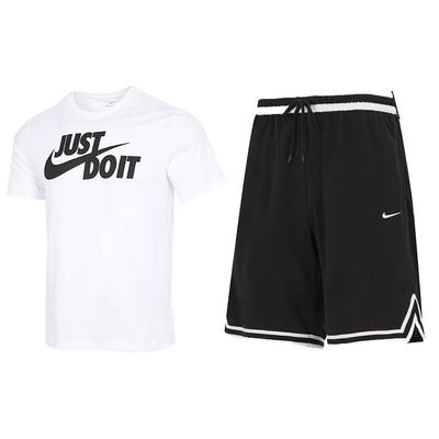 T-Shirt mit Buchstabenprint, Rundhalsausschnitt, kurzen Ärmeln und Kordelzug-Shorts Set Herrensets AR5007-100+DH7161-010