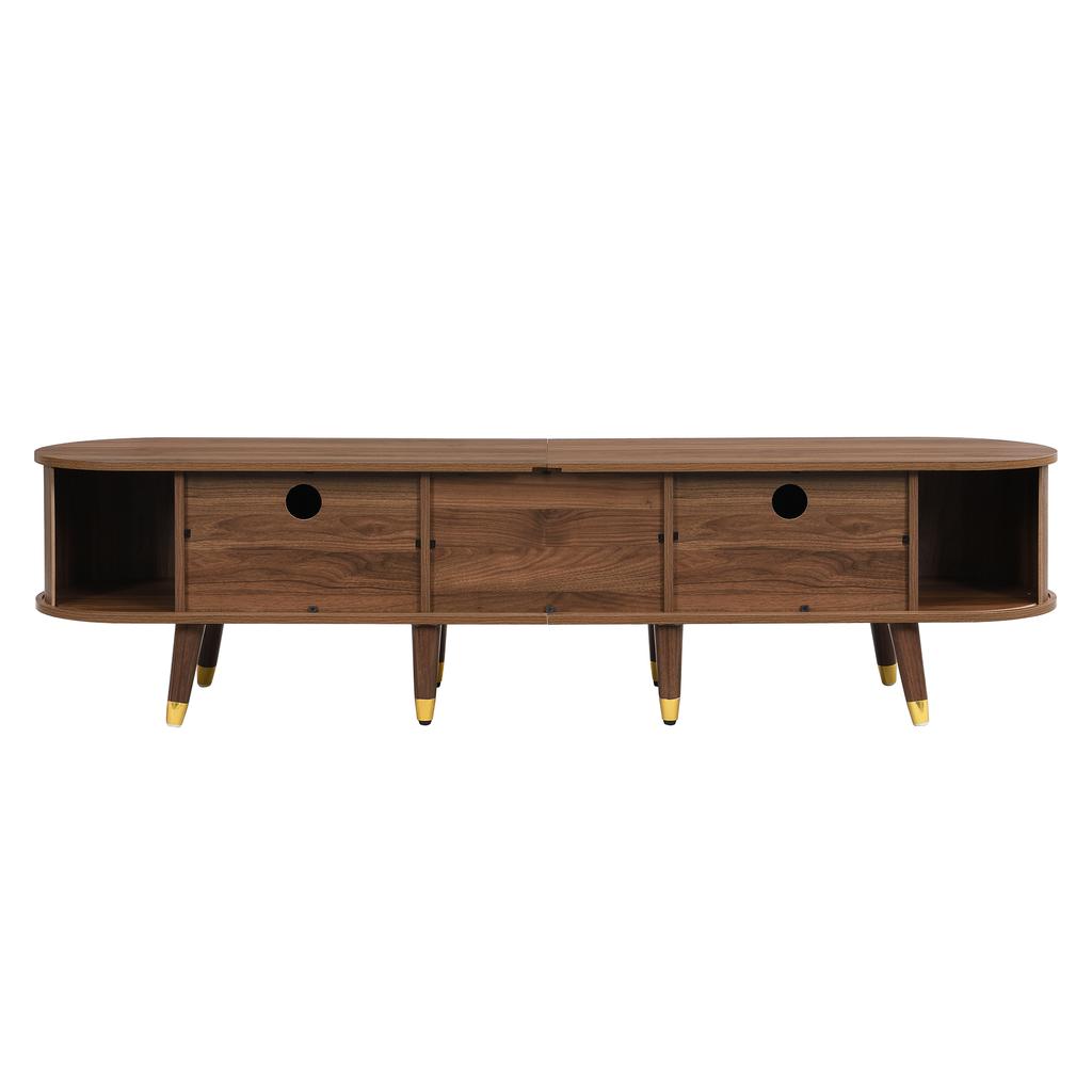 TV Cabinet 175 Cm with Rattan Sliding Door, Walnut Look & Lots of Storage Space - Country Style Table with Open Compartments, Drawers - Natural Design