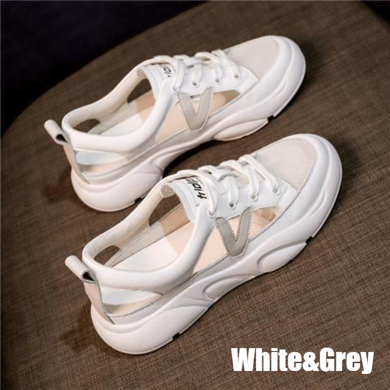 Αθλητικά Σανδάλια Γυναικεία Εξωτερικά Ενδύματα Καλοκαιρινά Φοιτητικά Παντός αγώνα με επίπεδη βάση με λευκά παπούτσια